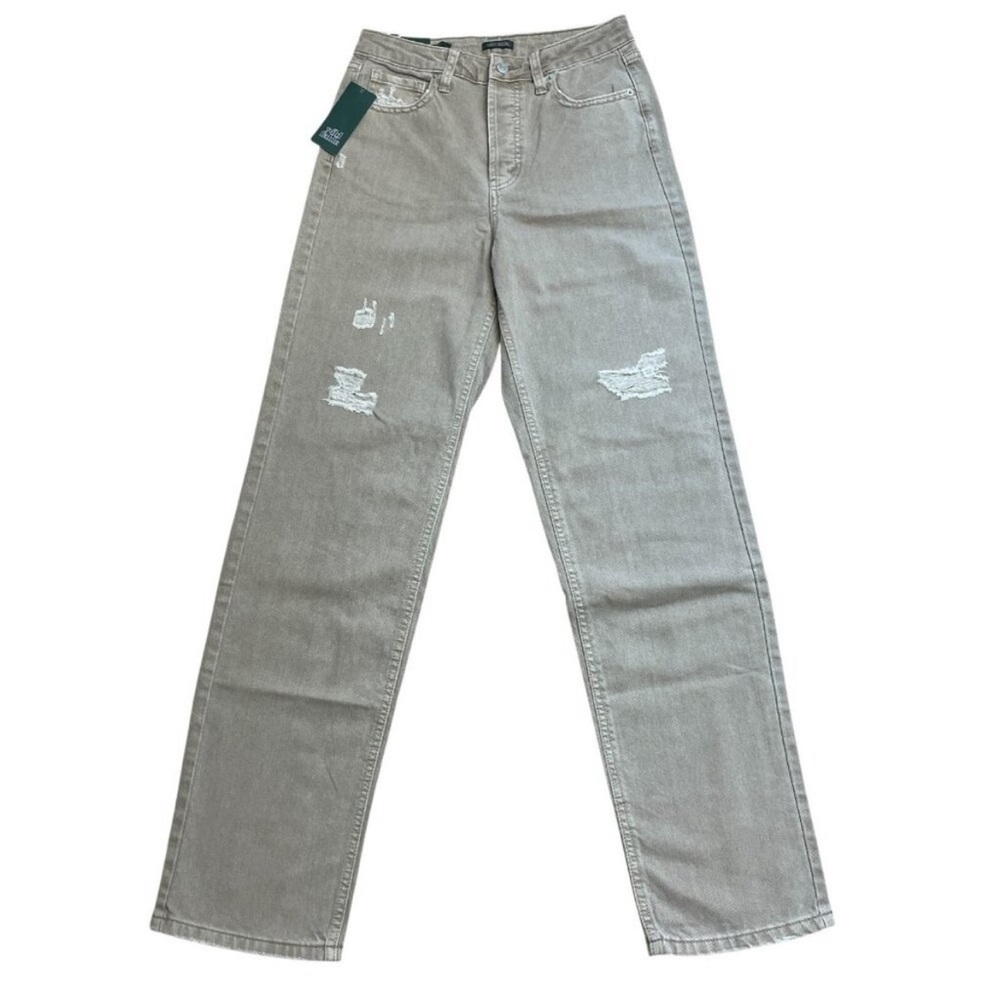 Wild Fable Straight Leg High Rise Distressed Light Brown Casual Denim Jeans NWT - Picture 4 of 13